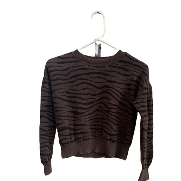 Gap-Kids-Soft Knit-Puff Sleeve-Sweater-100% Cotton-Brown-Zebra Print-Girls-L - Picture 1 of 4